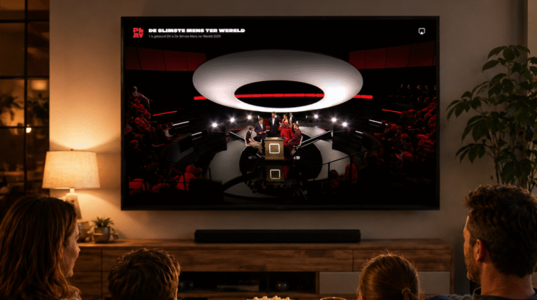 Gezin kijkt naar programma De Slimste Mens Ter Wereld via de Play app