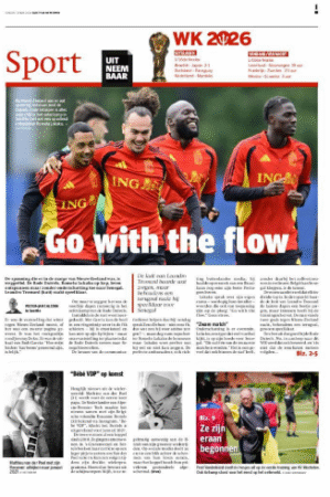 Pagina Sport in Gazet van Antwerpen met Rode Duivels lachend na overwinning WK 2026 match.