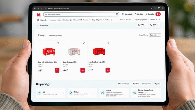 Voorbeeld productpagina Delhaize website via display ad offsite MMD en Ads & Data