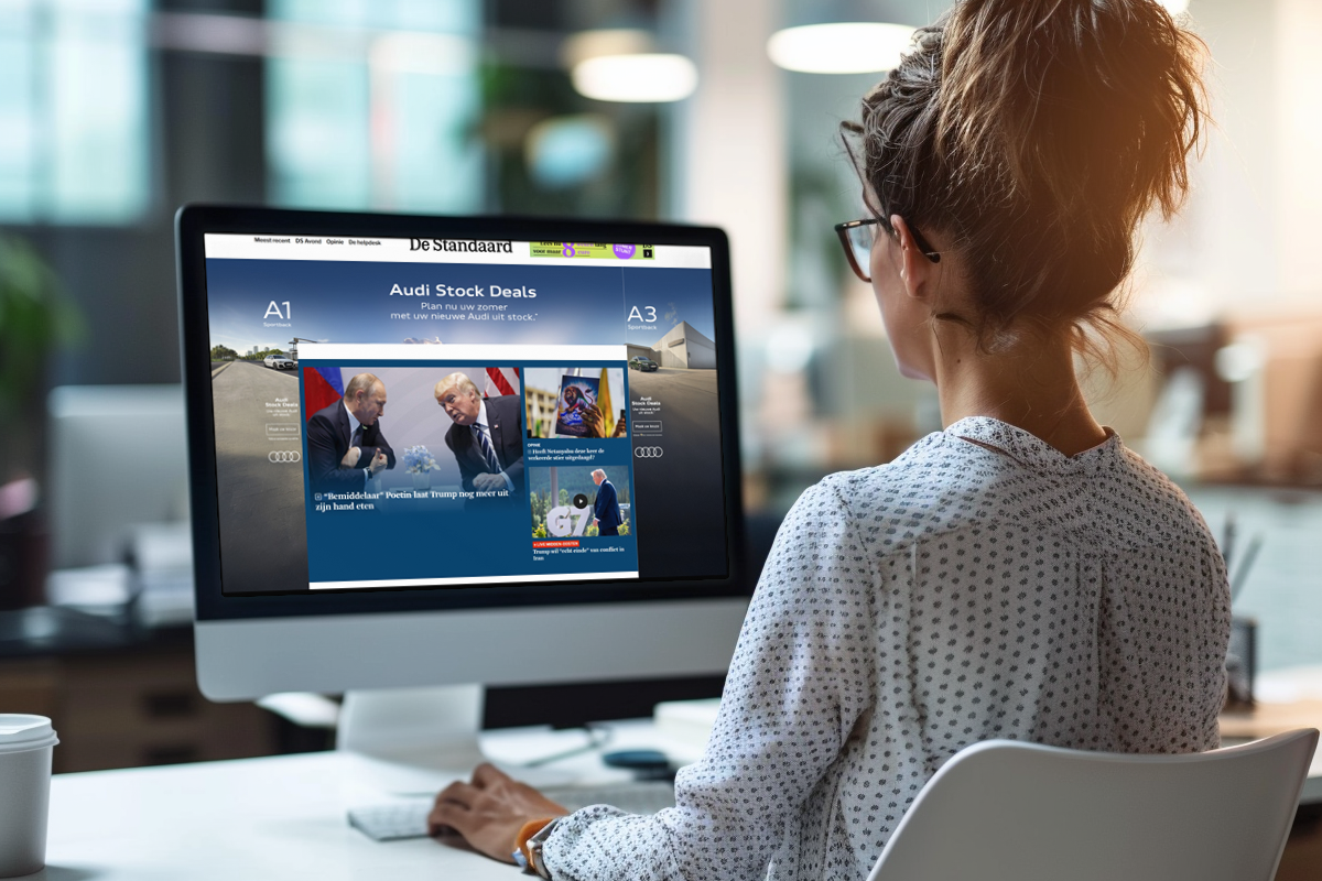 Voorbeeld Takeover, een van de High Impact-formaten bij Ads & Data, beschikbaar op de Mediahuis-nieuwssites